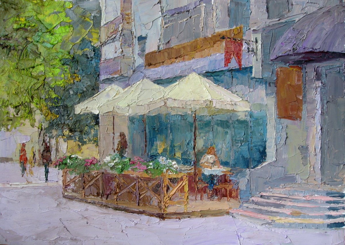 Oil painting Cafe. Cityscape by Boris Serdyuk
