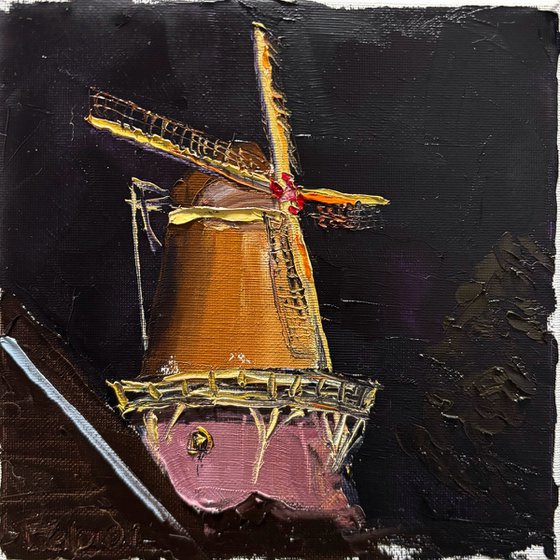 Windmill at night. Plein Air