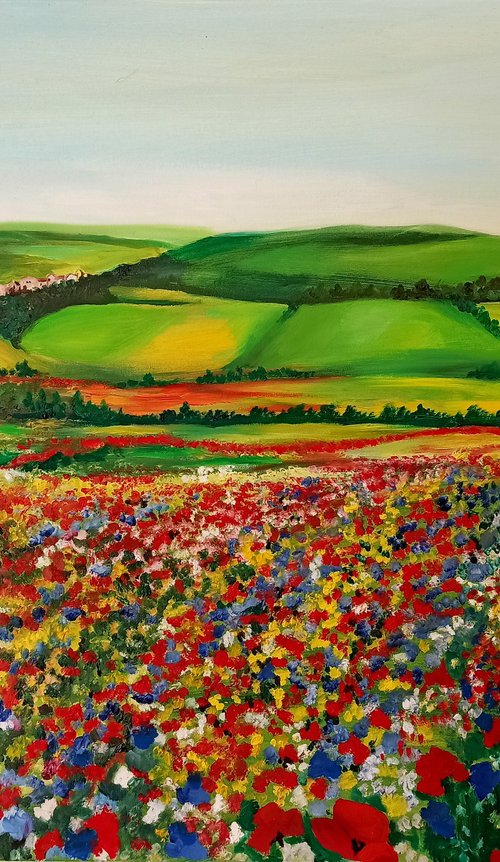 Landscape with summer flowers by Anna Rita Angiolelli