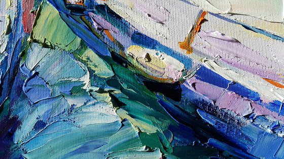 Rowing boats - painting landscapes Italy, Seascape Procida island