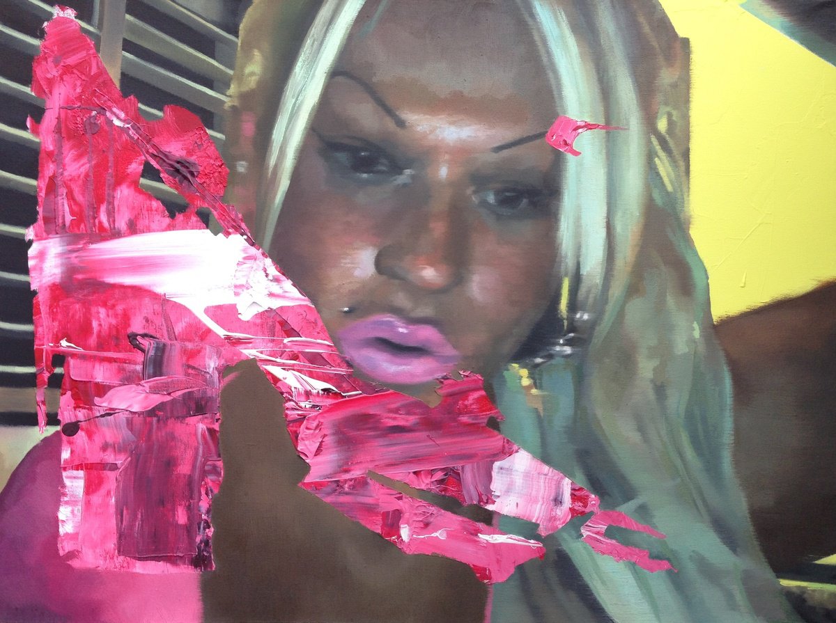 Expressive Portrait Oil Painting By Andrew Newton, 31 X 24, Skype Video Call 2:38Am, Original Artwork