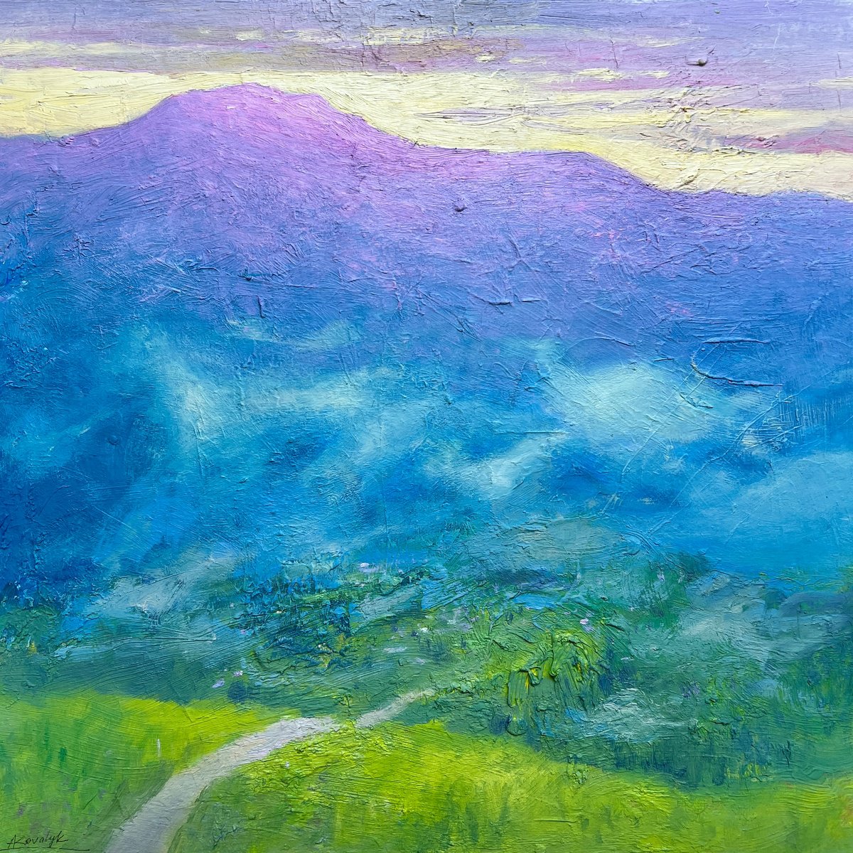 Impressionistic Landscape Oil Painting By Andrii Kovalyk, 20 X 20, Path To The Sky, Original Artwork