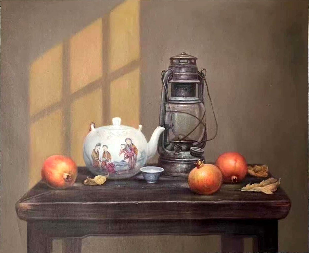 Still life:kerosene burner and fruits by Kunlong Wang