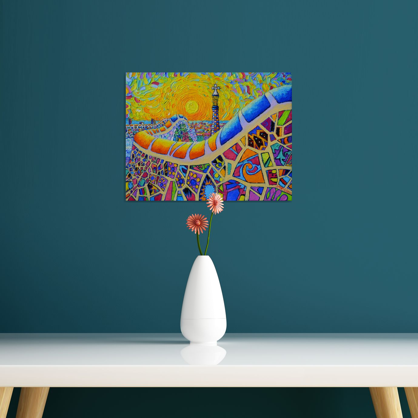 CASA DEL GUARDA AND SAGRADA FAMILIA FROM PARK GUELL textural impasto knife  oil painting Ana Maria Ed Jigsaw Puzzle by Ana Maria Edulescu - Pixels  Puzzles