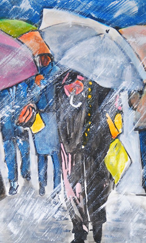 People with umbrellas / 49.7 x 35 cm by Alexandra Djokic
