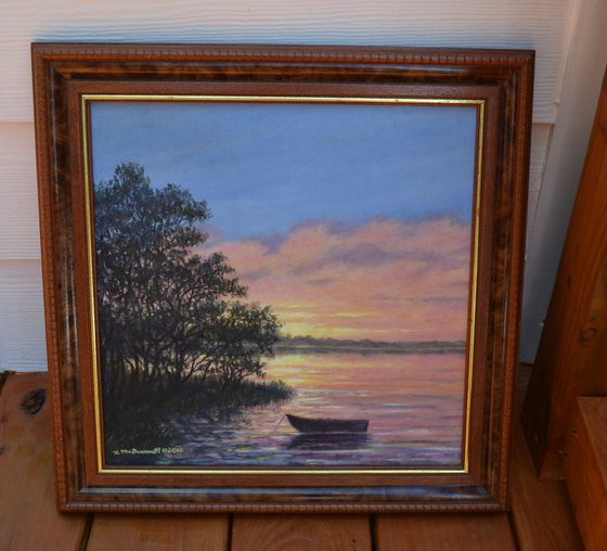 Ashore at Dusk # 3 - 15X15 framed oil