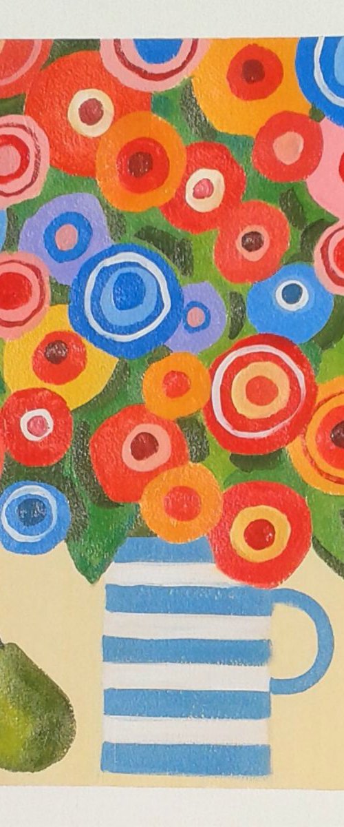 Still Life with Summer Flowers and a Pear by Jan Rippingham