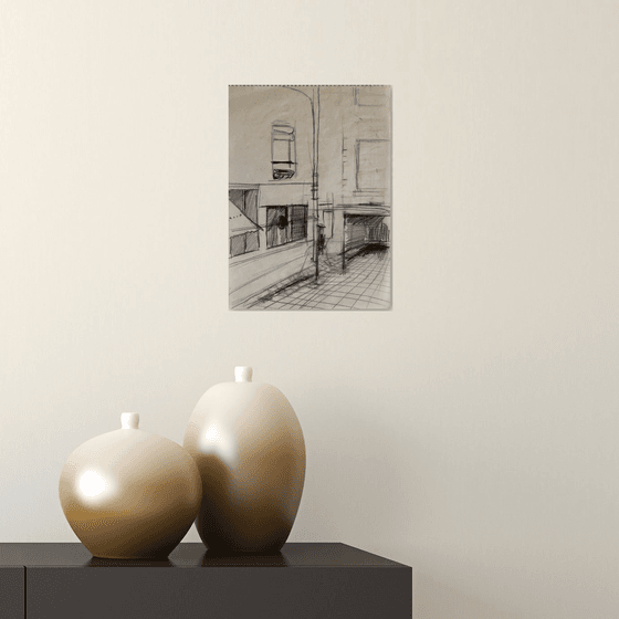 Courtyard 69, vintage pencil drawing 29x21 cm