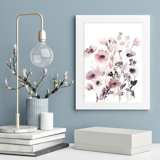 Pink Flowers Watercolor Painting