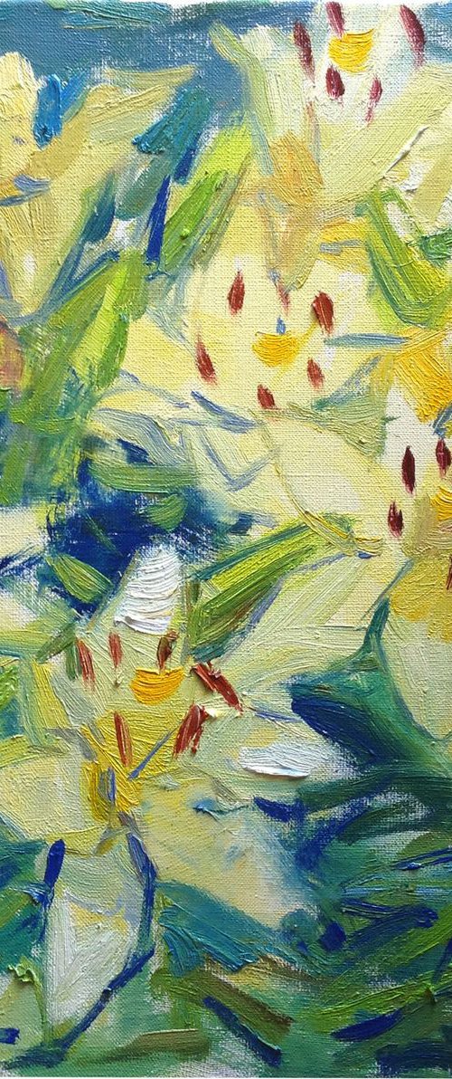 White Lilies . Summer Flowers original oil painting modern bouquet by Nataliia Nosyk