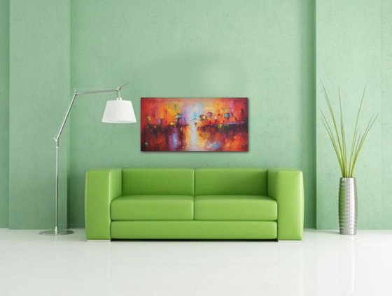 Summer palette, modern abstract landscape oil painting, free shipping