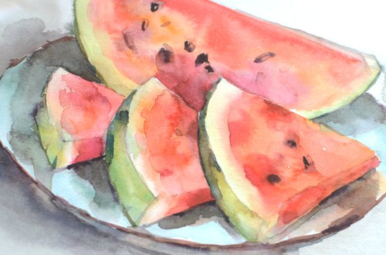 Watermelon, Watercolor sketch, study from life