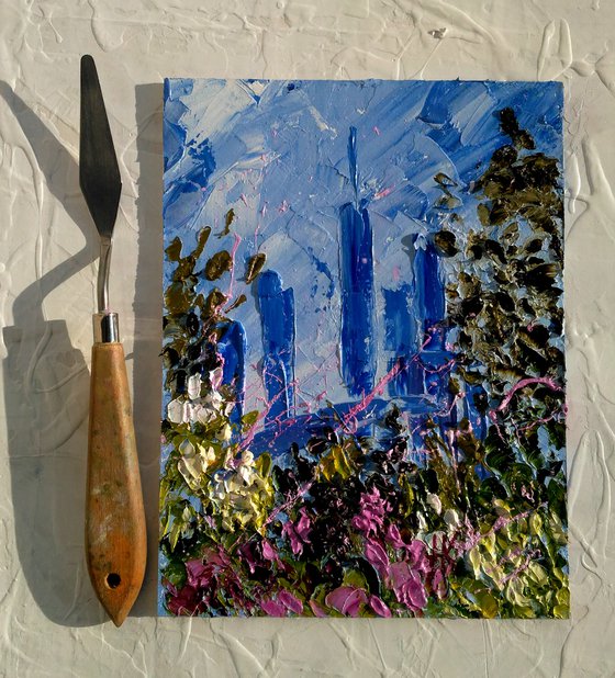 New York Painting Cityscape Original Art NYC Central Park Artwork Small Oil Impasto Home Wall Art 6 by 8" by Halyna Kirichenko