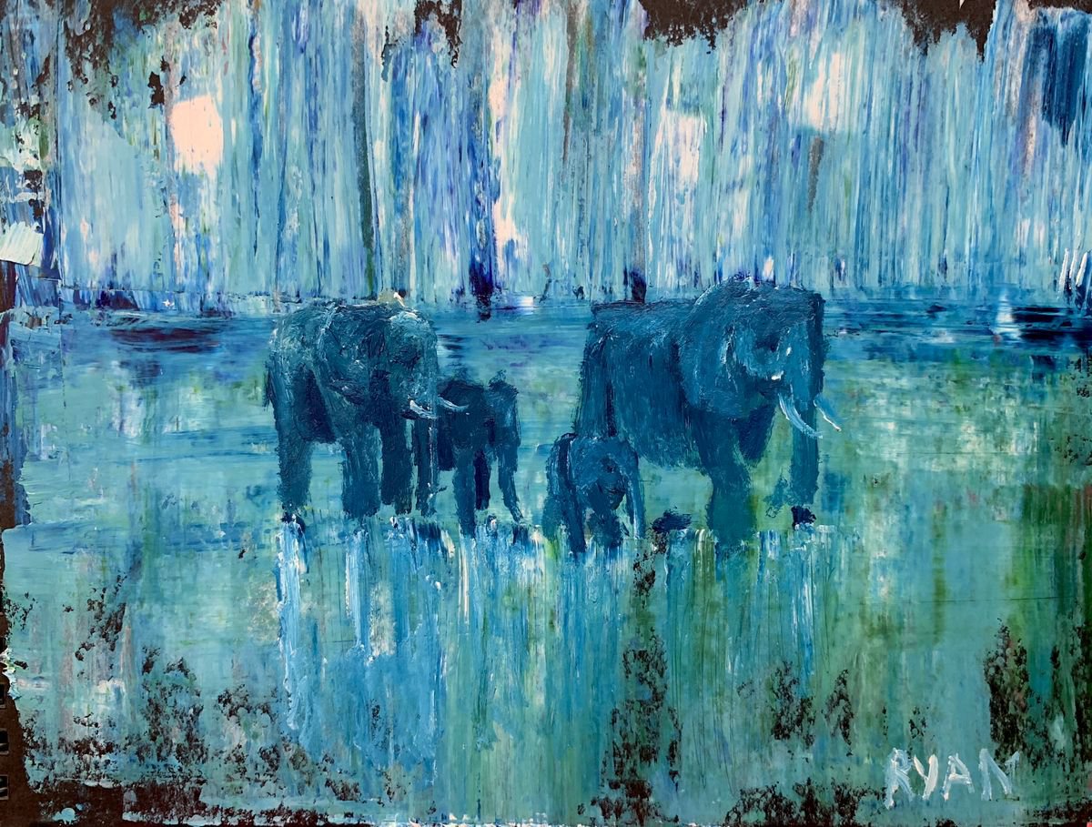 Elephants Oil painting by Ryan Louder | Artfinder