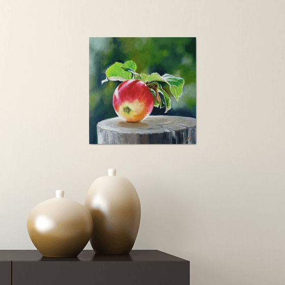 "An apple from grandmother's garden.  "  flower  liGHt original painting  GIFT (2021)