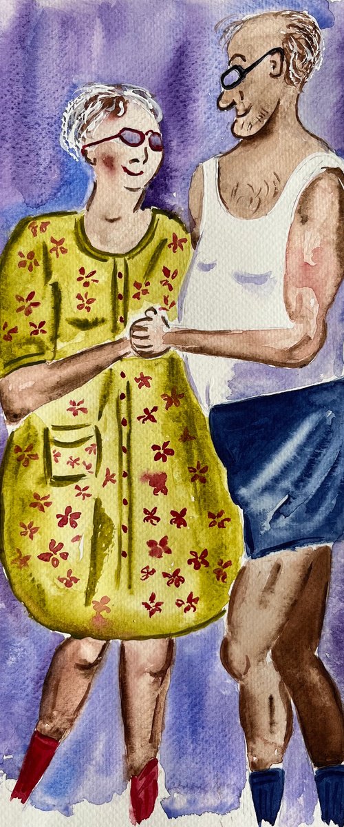 Couple Painting Dance Original Art Dancing Watercolor Artwork People Home Wall Art 10 by 14" by Halyna Kirichenko by Halyna Kirichenko