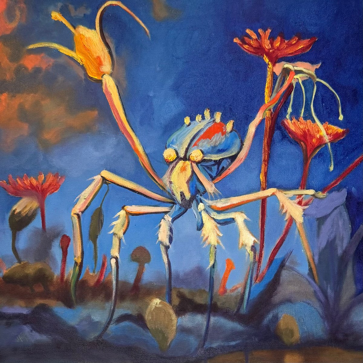 Impressionistic Animal Oil Painting By Chao Wang, 18 X 18, Hands Up, Original Artwork