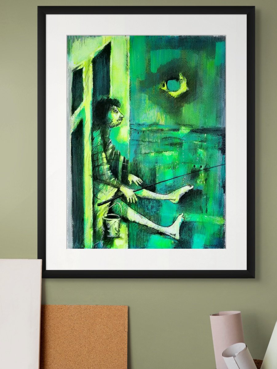 Impressionistic Portrait Acrylic Painting By Evgen Semenyuk, 16 X 20, Fisherman