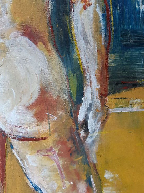 'AT THE BEACH' - Large abstract figurative artwork - male nude