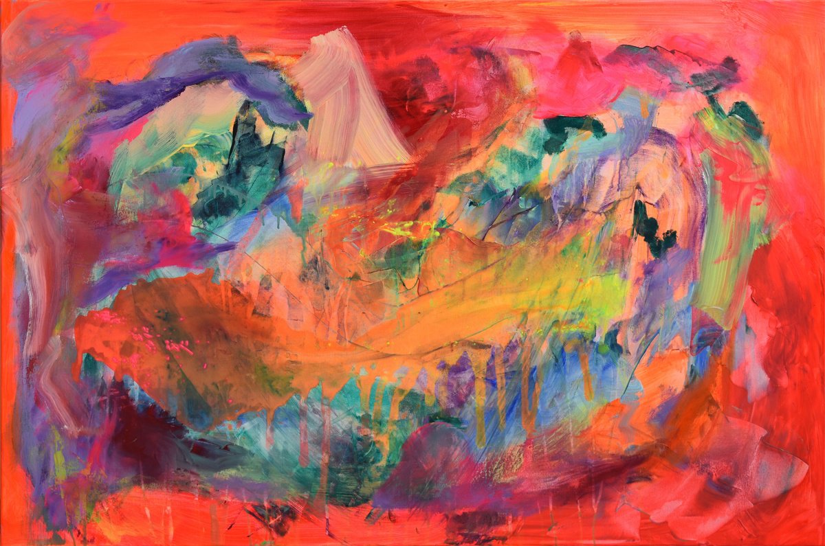 Organic Abstract Acrylic Painting By Sebastian Merk, 47 X 31", Feel The Moment, Original Artwork