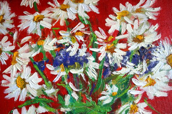 Daisies on Red /  ORIGINAL PAINTING