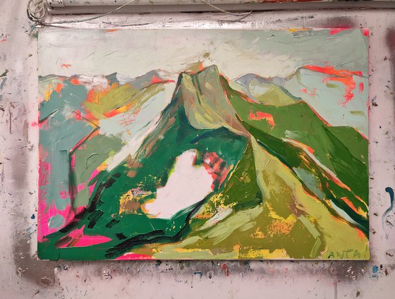 Oil painting, canvas art, stretched, "Mountains 3". Size 39,4/ 27,6 inches (100/70cm).