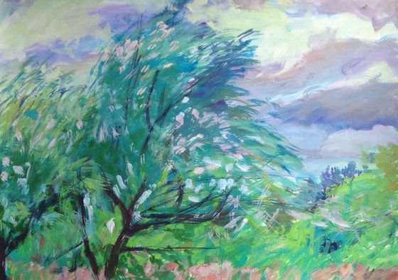 Gouache world, № 24. Willow, wind.