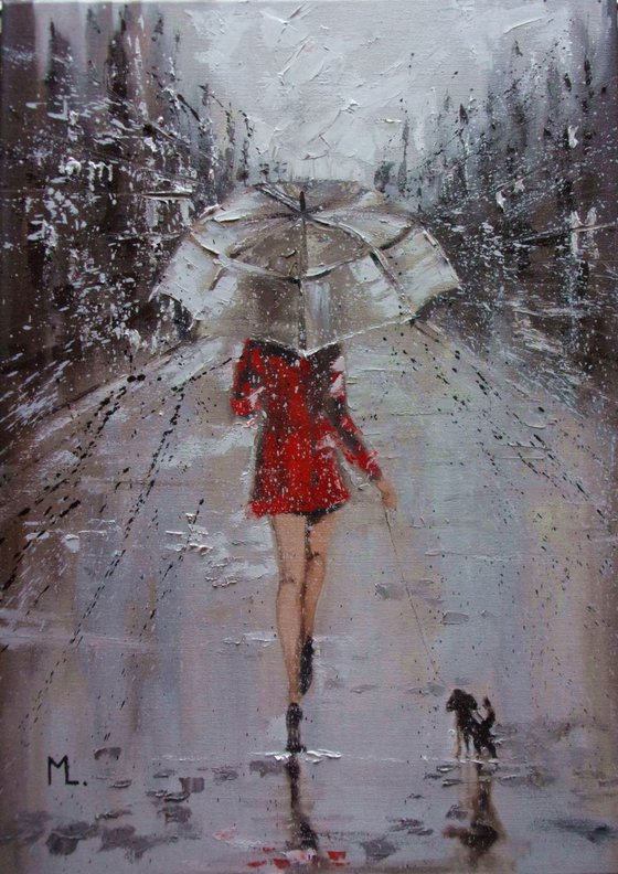 " NEVERENDING STORY ... "  RAIN street WINTER original painting CITY palette knife GIFT