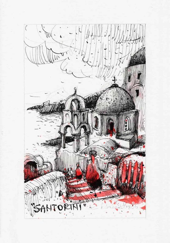 Santorini, ink on paper.