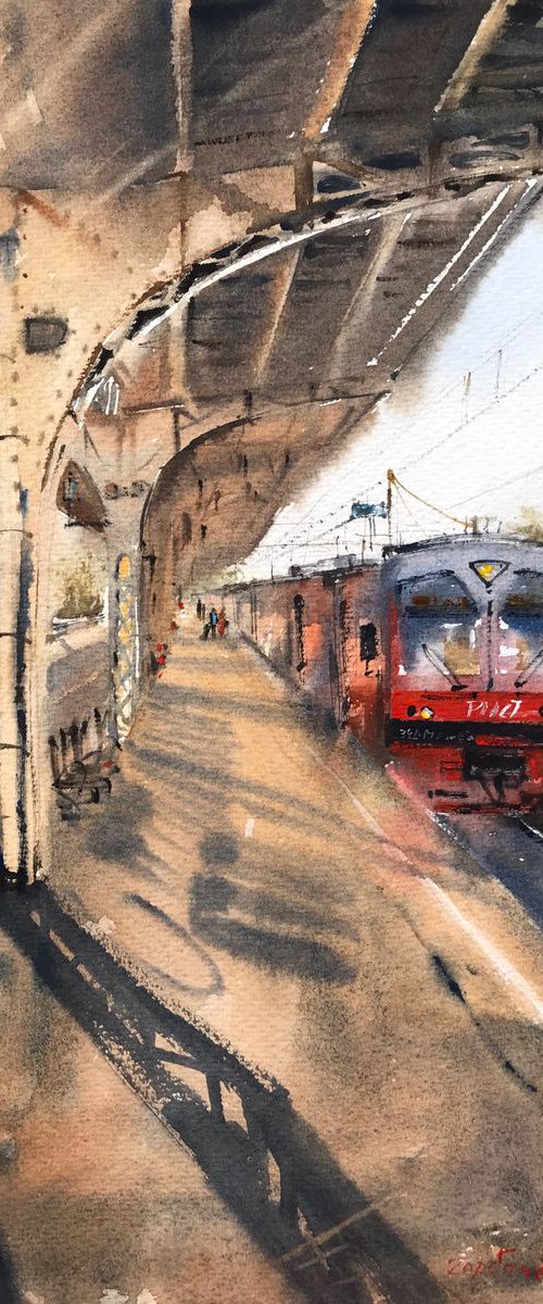 Platform with a train by Eugenia Gorbacheva