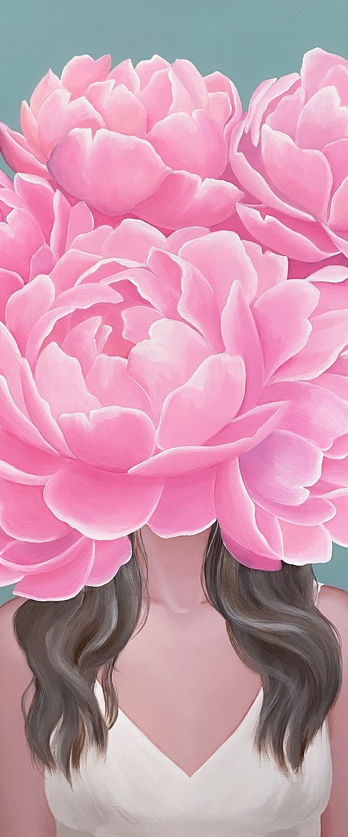 Stranger in pink peonies by Elina Zelena