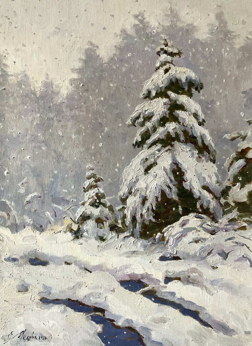 Winter Christmas Landscape by Evgeniia Mekhova