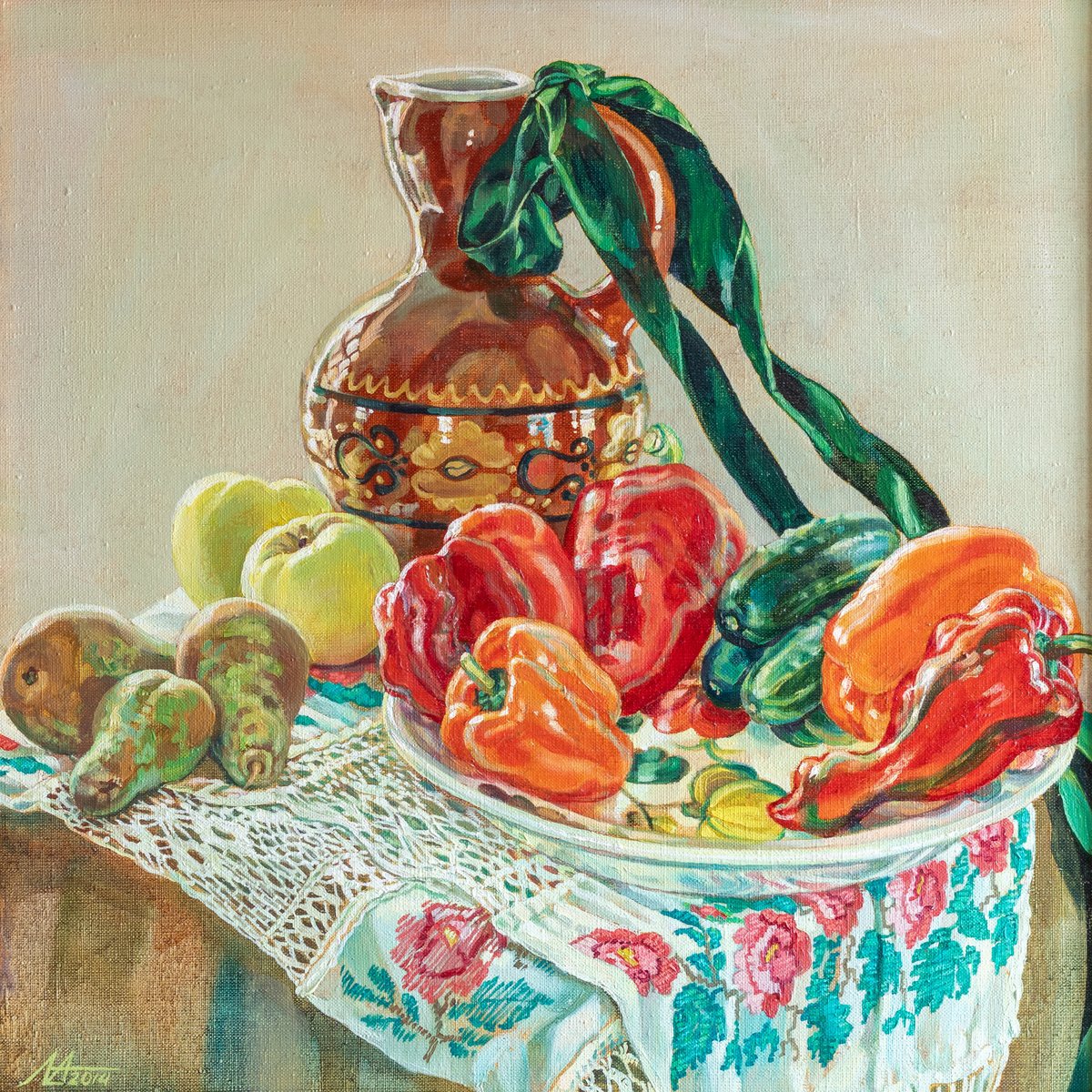 Photorealistic Still Life Oil Painting By Alona Lesnichenko, 23 X 23, Autumnal, Original Artwork