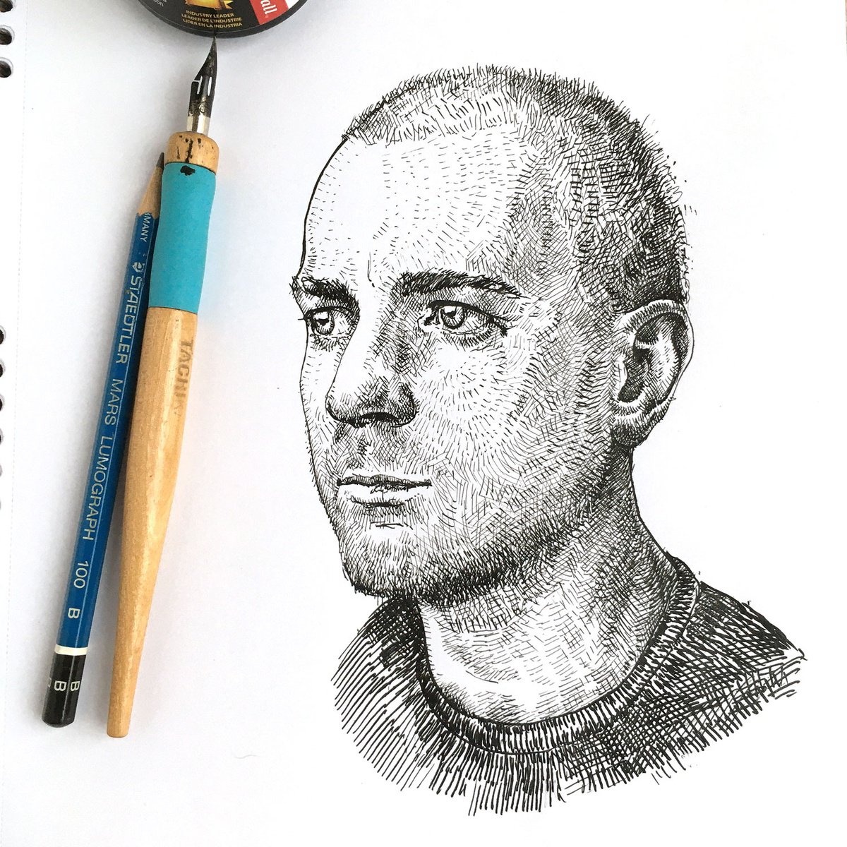 Portrait Ink Drawing By Dario Moschetta, 8 X 11, Portrait 221A.2020, Original Artwork