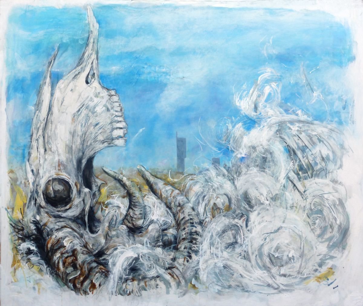 Expressive Animal Painting By John Sharp, 42 X 33, From The Field Of Bones No.2, Original Artwork