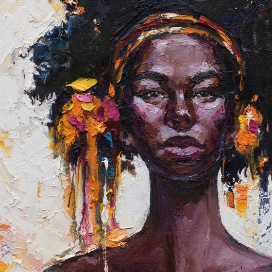 African Queen portrait painting  - Original oil painting