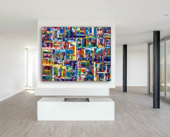 "Get Yourself Connected" - FREE Worldwide Shipping! - Xt Large  Original Abstract Oil Painting On Canvas - 60 x 48 inches - 152.4 x 122 centimeters