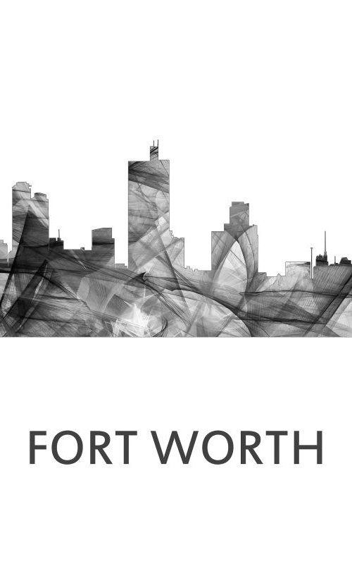 Fort Worth Texas Skyline WB BW by Marlene Watson