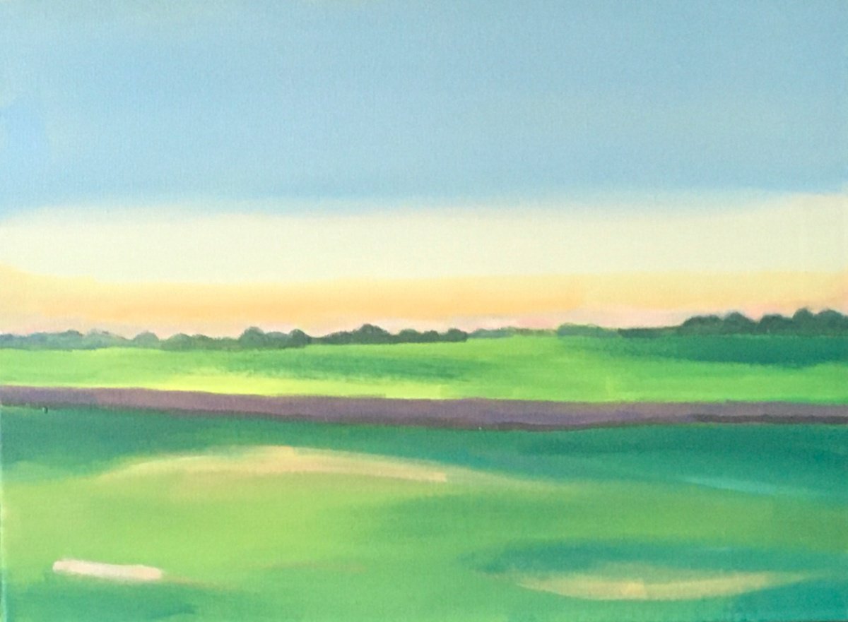 Impressionistic Landscape Acrylic Painting By Chihiro Kinjo, 16 X 12, Early Summer Morning, Original Artwork