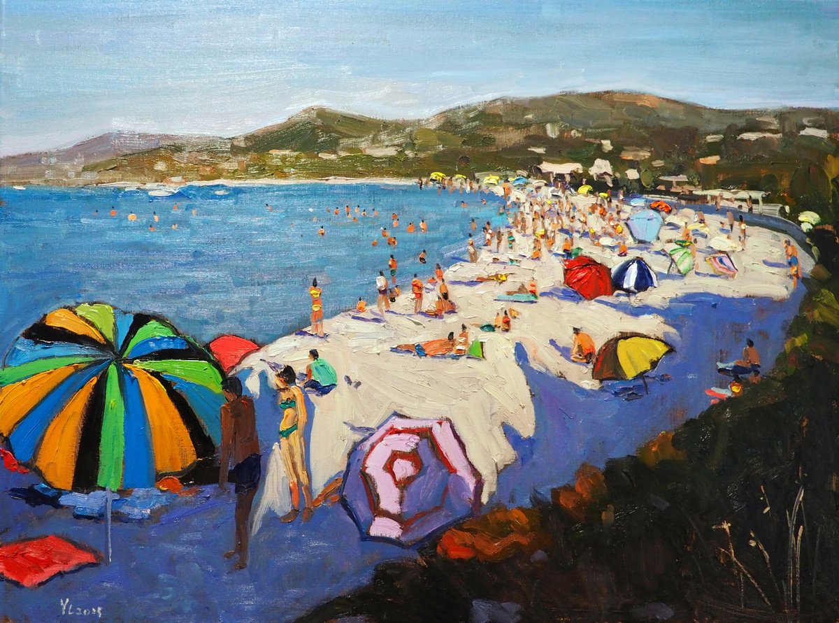 Impressionistic Landscape Oil Painting By Yuanyuan Liu, 31 X 24", On The Beach At i?le-Rousse, Original Artwork