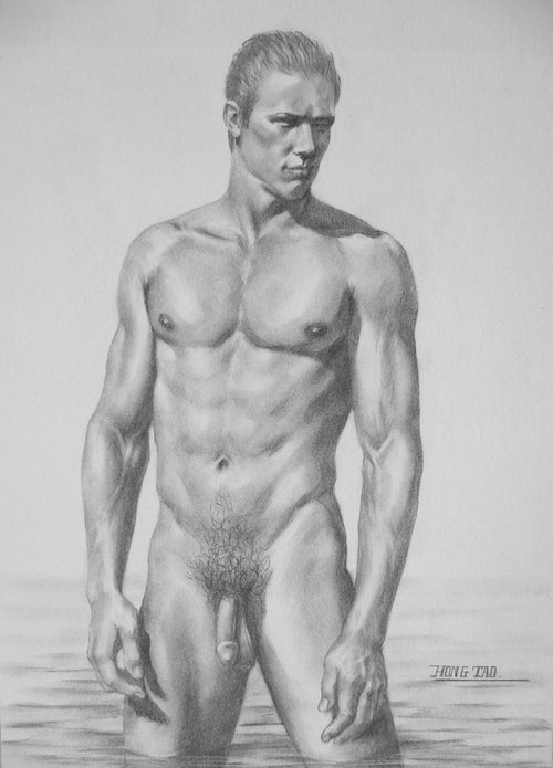 Drawing charcoal male nude #16-4-22-01 by Hongtao Huang
