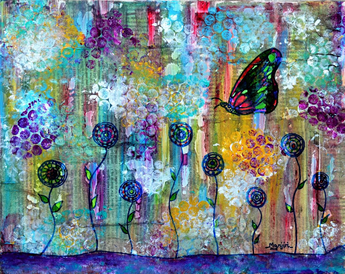 Happy Times abstract with butterfly by Manjiri Kanvinde