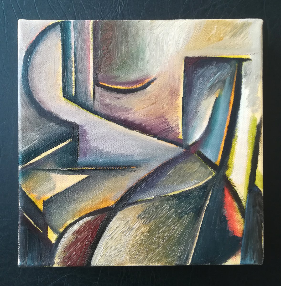 Geometric Abstract Oil Painting By Aleksandar Basic, 8 X 8, Elements 2, Original Artwork