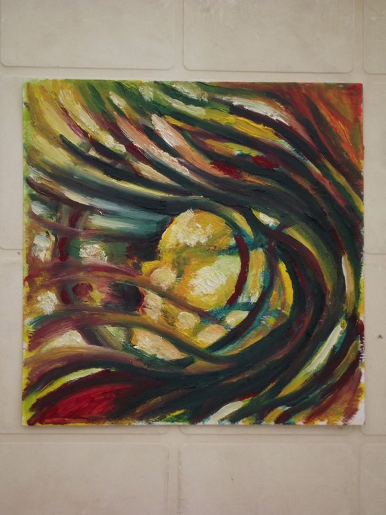 TAKEN BY THE WIND - Illusionist Abstract figure - Modern Painting - 20.5x20.5 cm