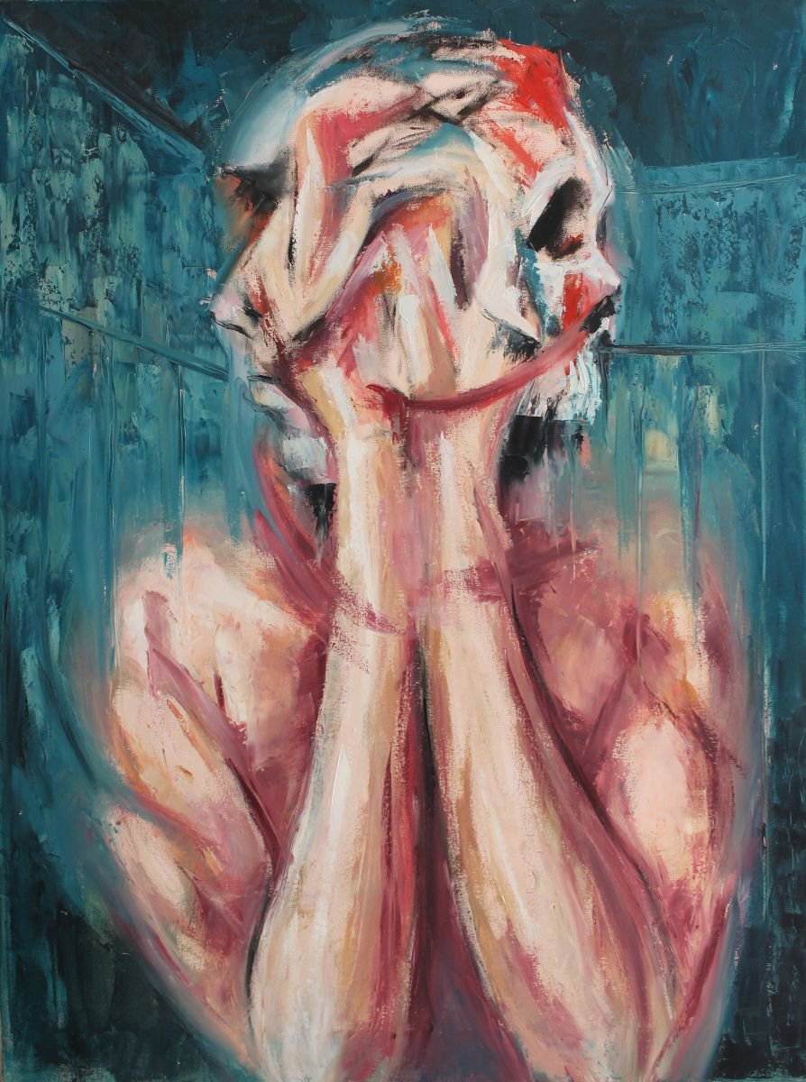 Expressive Portrait Oil Painting By Vincenzo Stanislao, 24 X 31", Prison, Original Artwork