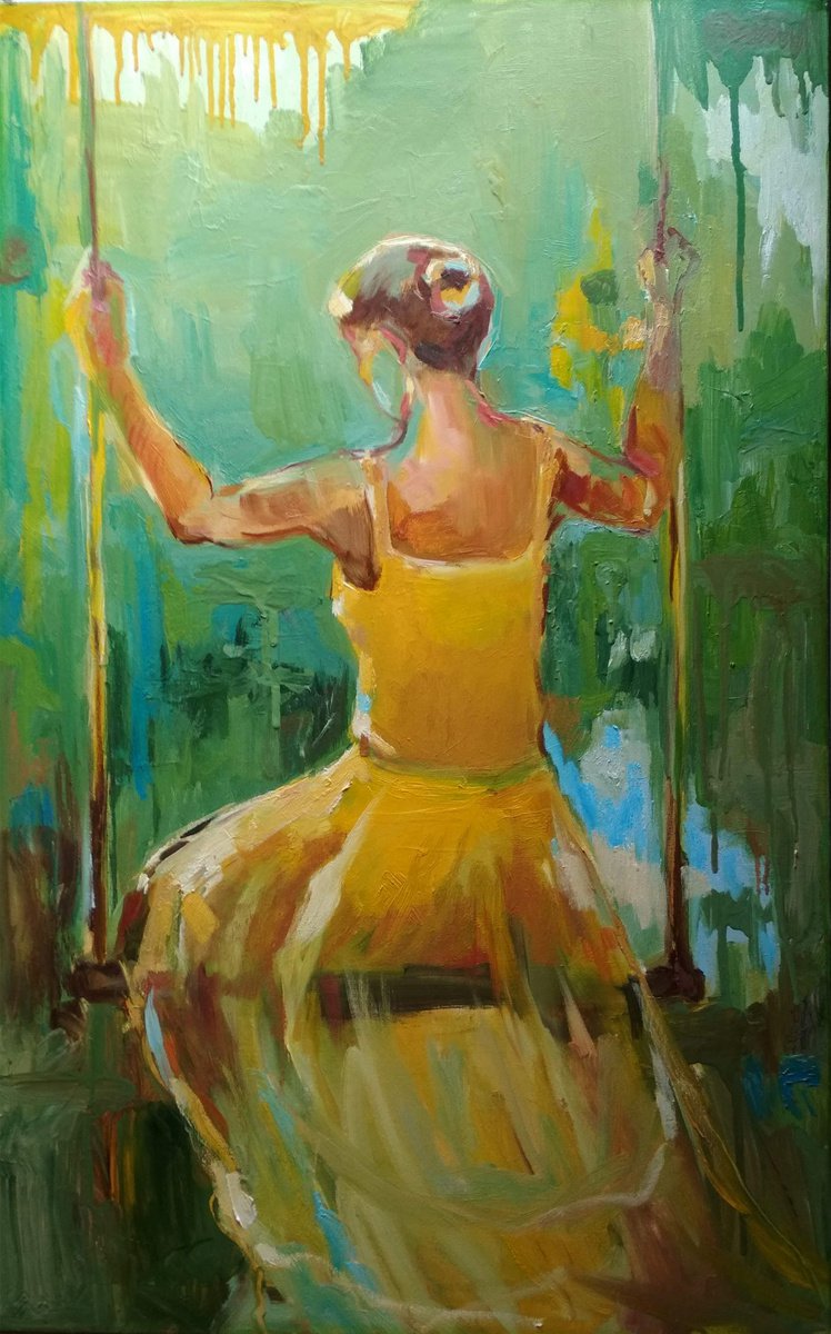 Expressive Portrait Oil Painting By Ann Krasikova, 22 X 35, Grace In Motion, Original Artwork