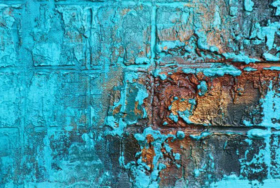 CARIBBEAN MOOD - 120 x 80 CM - TEXTURED ACRYLIC PAINTING ON CANVAS * TURQUOISE ORANGE