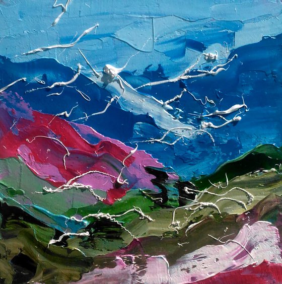 Appalachian Painting Mountains Original Art Landscape Oil Impasto Small Wall Art 6 by 6" by Halyna Kirichenko