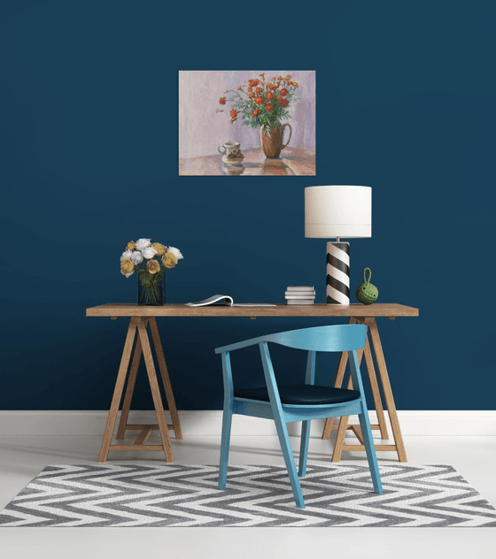 Marigolds in a clay pot