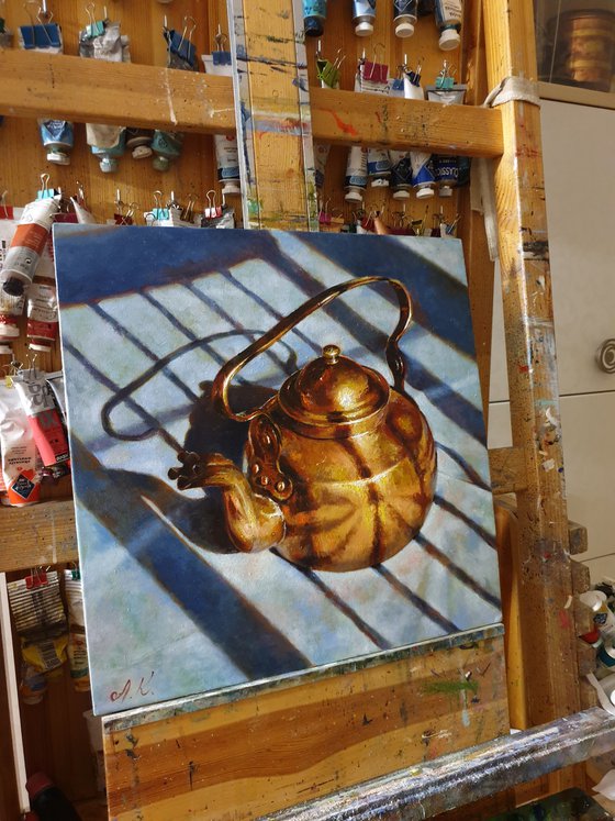 "Old friend.." still life  old teapot  liGHt original painting  GIFT (2020)